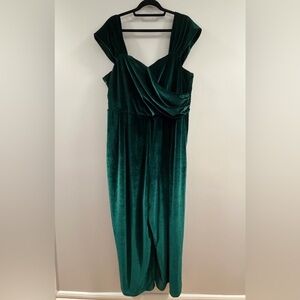 Cider Dark Green Velvet Jumpsuit w/ Pockets – 4XL – Lined